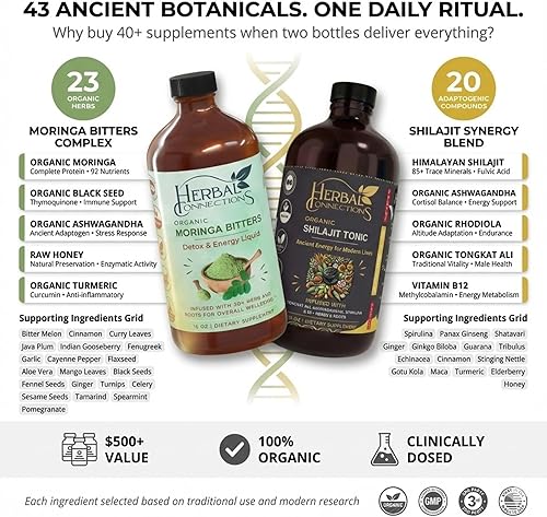 Miniatura 2 de Herbal Connections Shilajit & Moringa Bitters Bundle  Ácido fúlvico del Himalaya + superalimento africano  Energía, desintoxicación y apoyo
