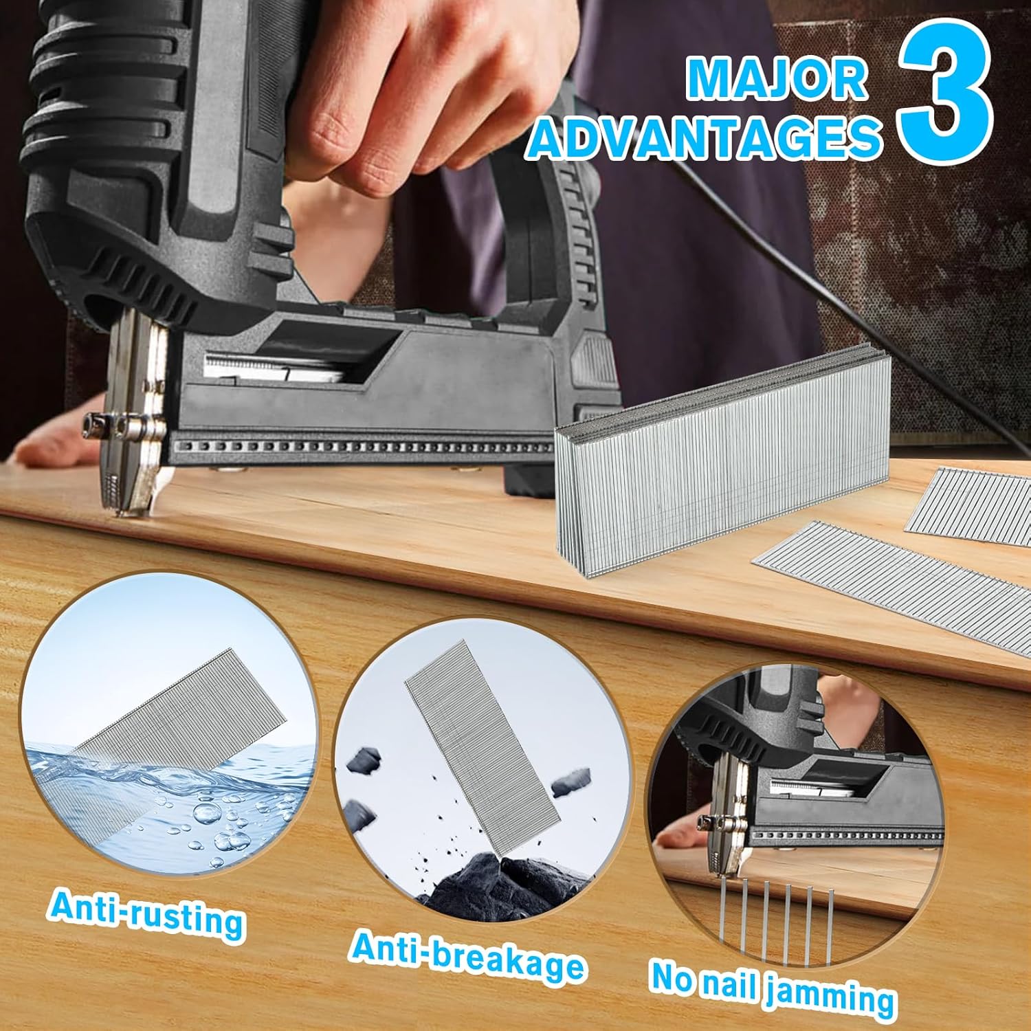 Cordless Brad Nailer with 18 Gauge Brad nails 2 inch, 1 1/2 inch, 1 1/4 inch, 1 inch, 5/8 inch