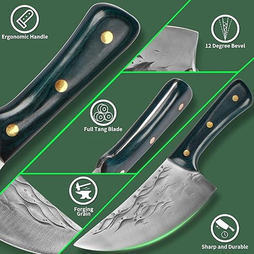 Miniatura 5 de FULLHI Juego de cuchillos de carnicero profesional de 10 piezas con bolsa de cuchillos y funda Cuchillo de chef forjado a mano Cuchillo de