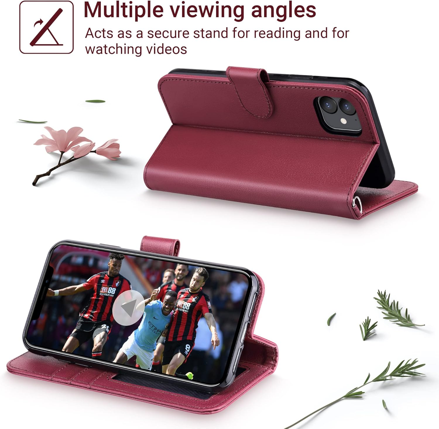 ULAK Compatible with iPhone 11 Wallet Case with Card Holder, PU Leather Flip Cover with Kickstand Magnetic Closure, Shockproof Protective Phone Case for iPhone 11 6.1 Inch (Burgundy) - Image 4