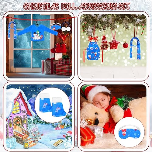 Miniatura 22 de Kacctyen 12 piezas de accesorios de Navidad incluyen muñeca de Navidad, saco de dormir, suéter, delantal, sombrero de chef, bufanda, orejeras