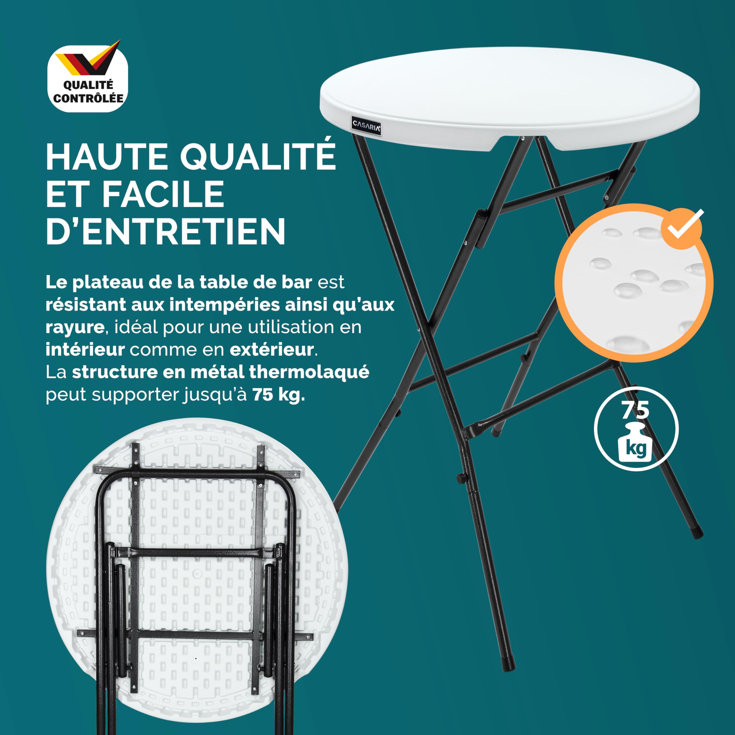 Casaria® Table Haute Pliable avec Housse Anthracite réutilisable Infroissable Mange Debout 110 cm Bar bistrot Jardin Cocktail
