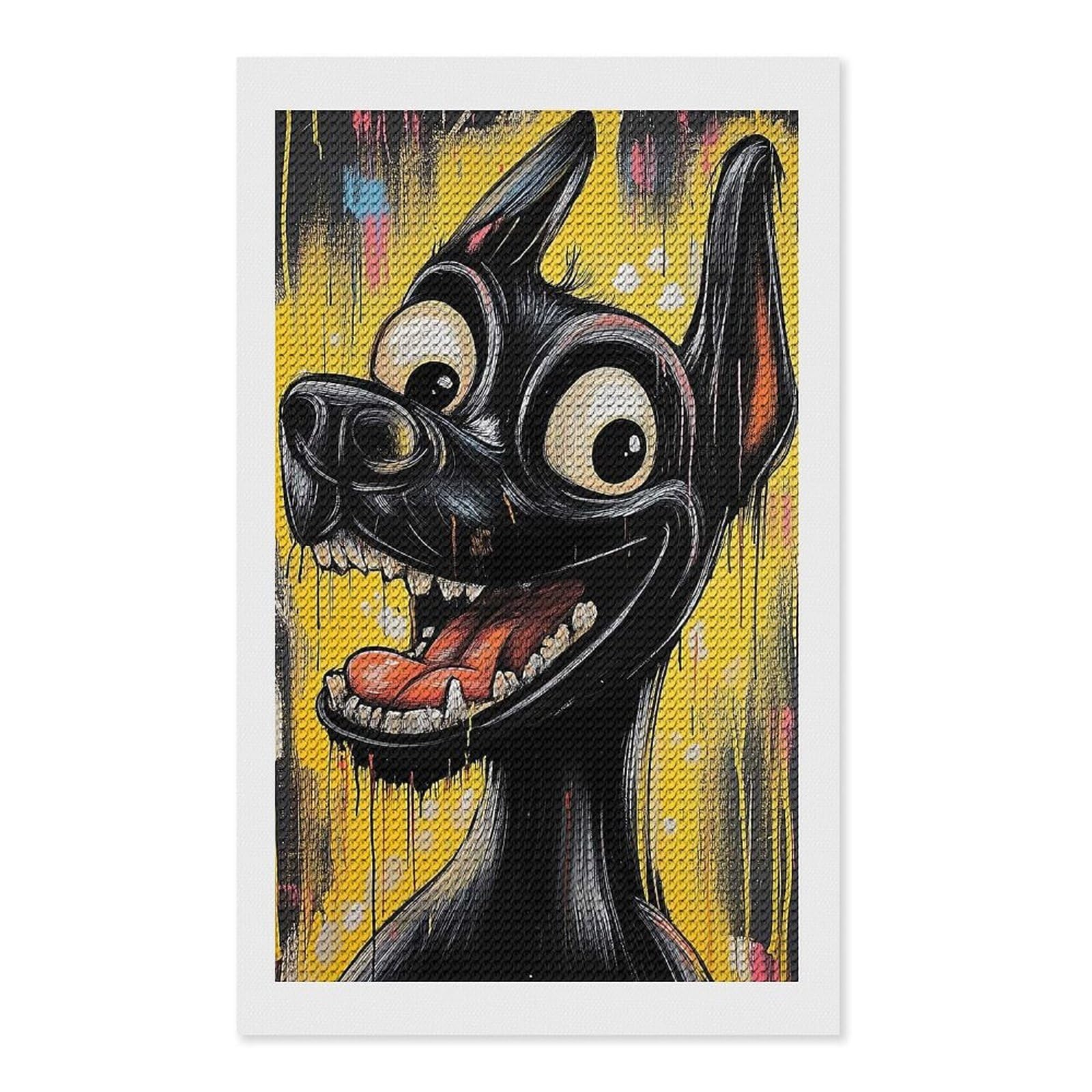 Junmoney Grinning Dog Painting Diamond Painting Canvas Set 12"x20", Full Kit Included, Calming Craft to Unwind, Farmhouse Decor, Christmas Gift