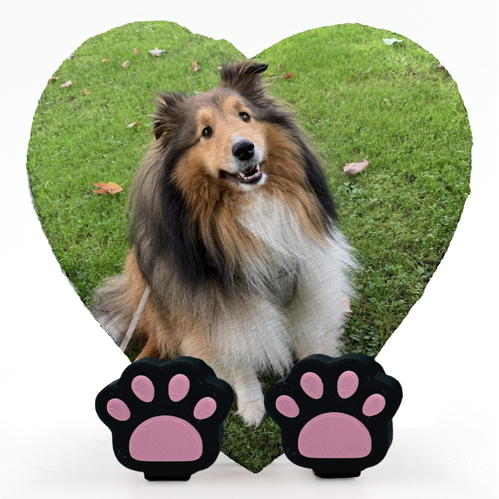 AMAZING Personalised Pet Memorial Heart Plaque with Photo and Text Heart Slate for Dog Cat with Paw Display Stand - Size 10x10 cm โ image 1