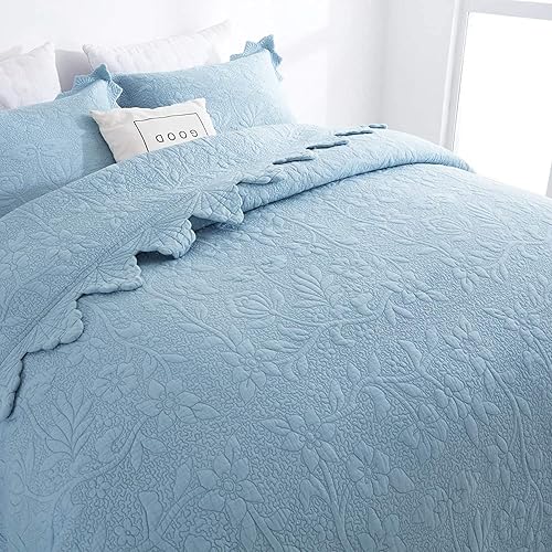 Brandream Juego de edredón tamaño Queen de algodón morado juego de ropa de cama Matelasse de lujo para casa de campo juego de edredón ligero