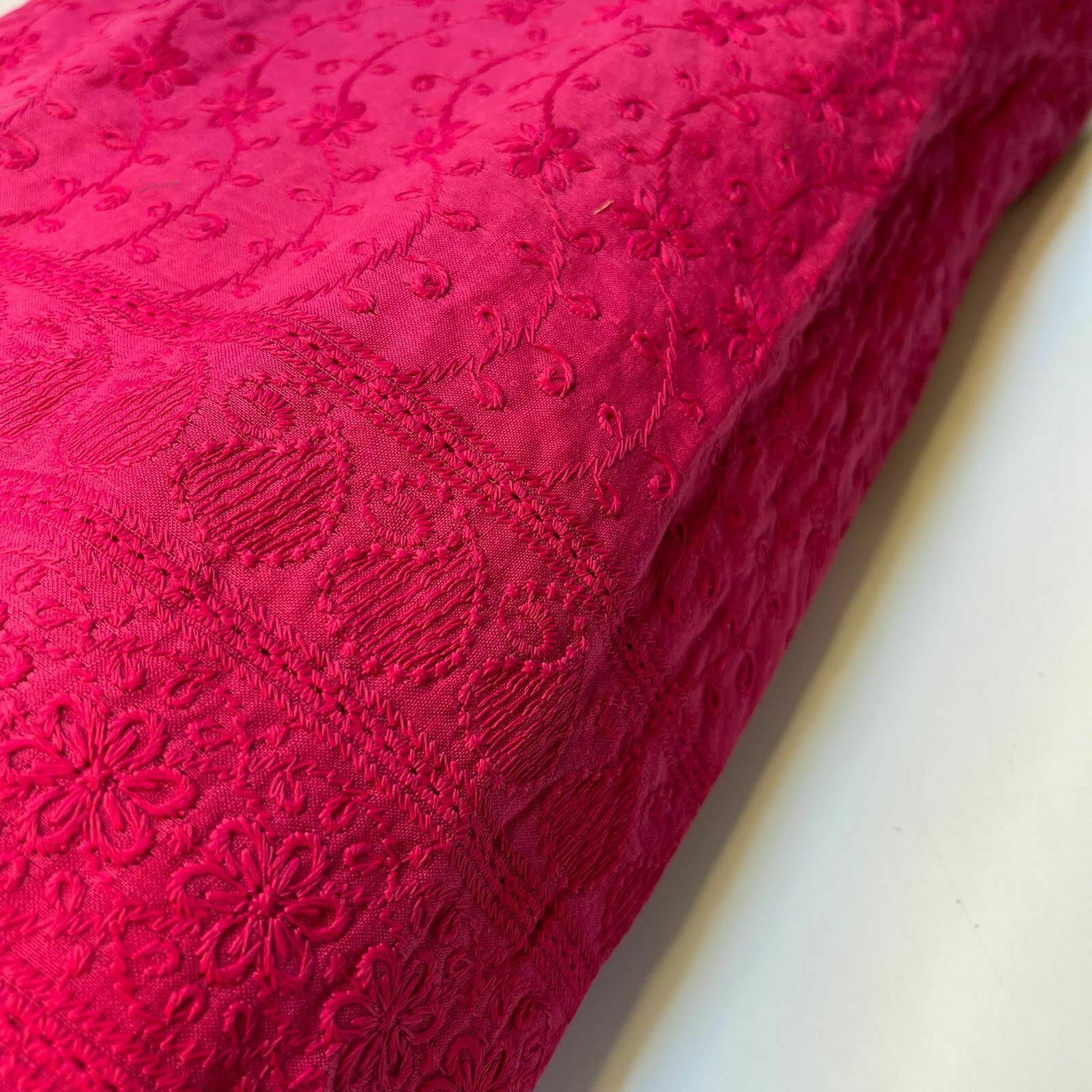 Schiffly 100% Cotton Lawn Broderie Anglaise Embroidery Dress Craft Fabric 44" (1 Meter, Hot Pink) - Image 2