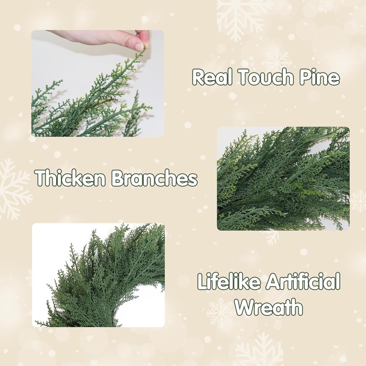 24 Inch Christmas Wreaths for Front Door Real Touch Cedar Wreath Artificial Green Wreath for Indoor Outdoor Home Window Decoration - Image 2