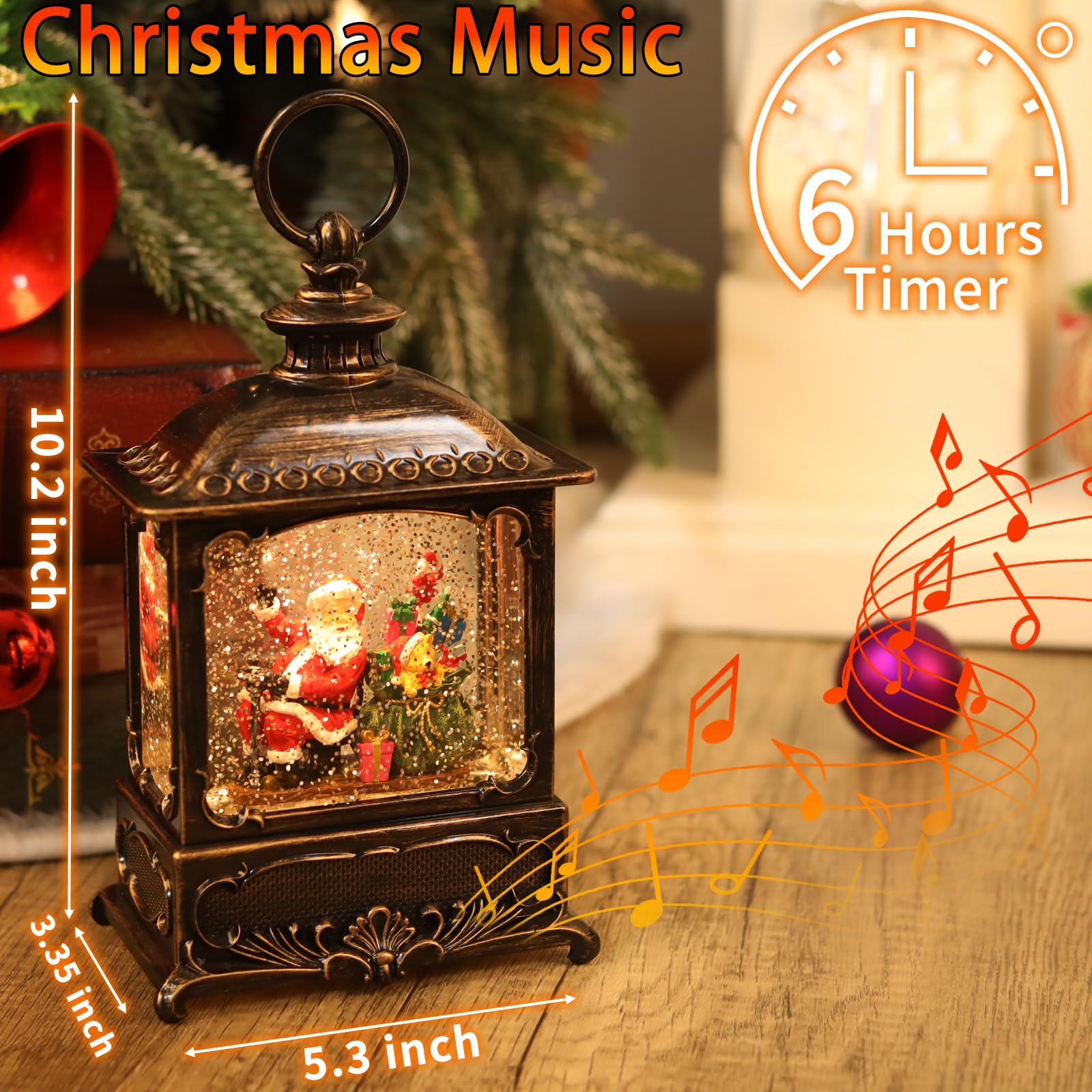 DANVON 12" Angel Snow Globe Lantern - LED Lighted, Music, Swirling Glitter, Battery Or USB Powered - View #10