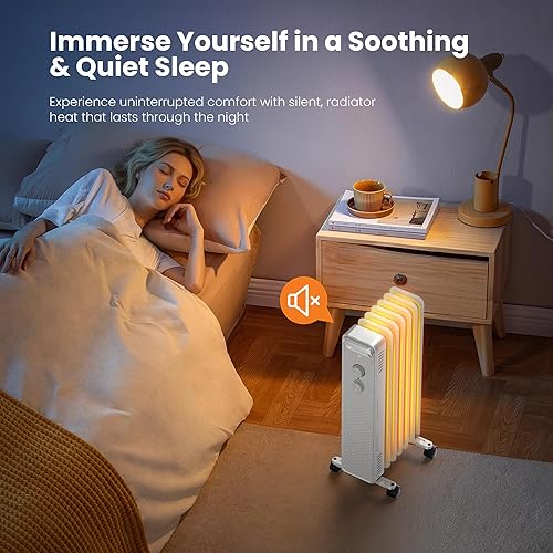 Miniatura 5 de Calentador de radiador eléctrico portátil, calentadores llenos de aceite espacial con 3 ajustes de calor, termostato ajustable, protección contra