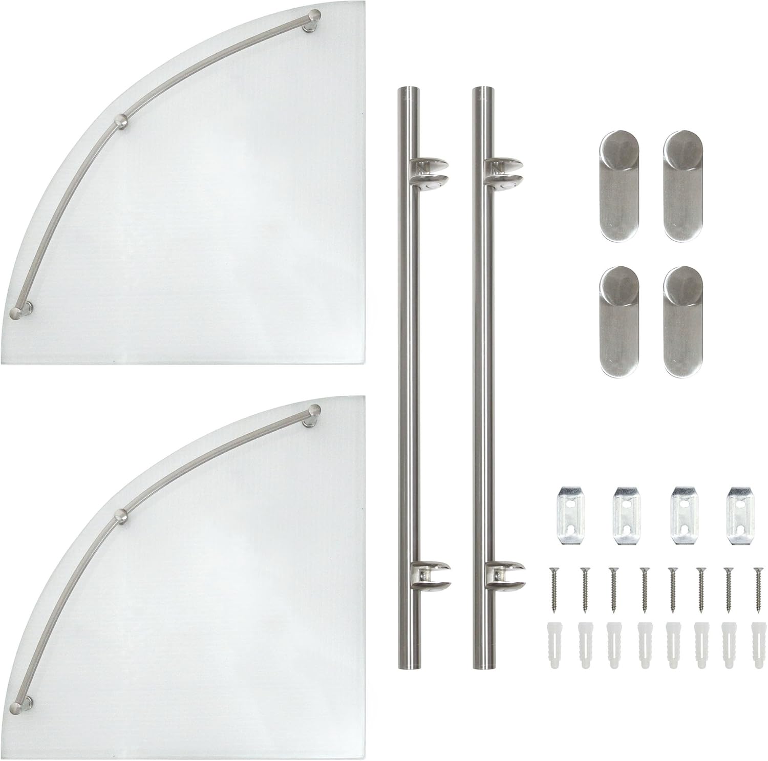 Double Corner Glass Shelf with Pre-Installed Rail - Satin Nickel - Oval Series - 5 Year Warrantee