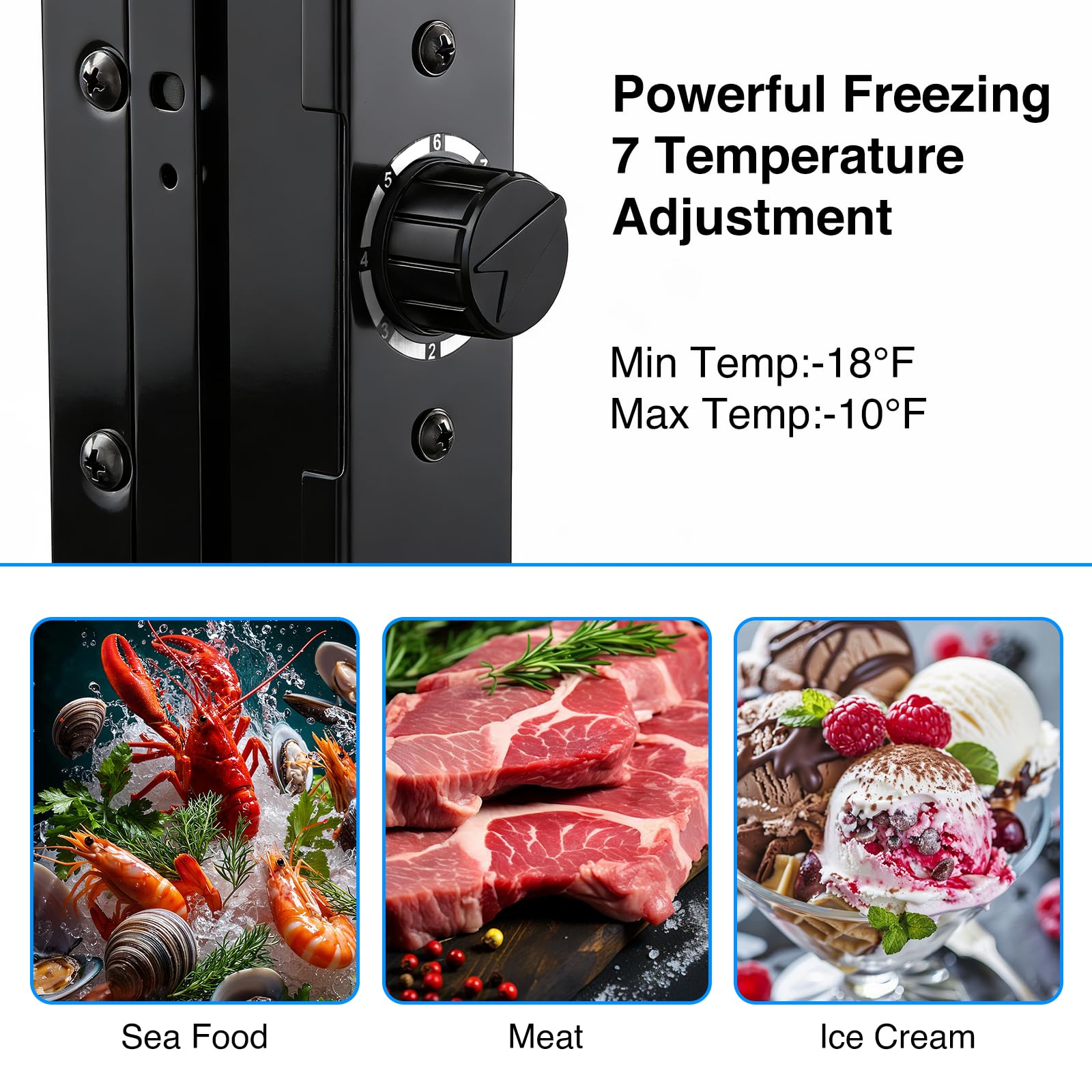 Electactic Mini Freezer, 2.2 Cu.ft Compact Upright Freezer with Glass Door Display, 7 Temperature Settings, -10°F to -18°F Deep Freezing, Quiet Freezer for Home Use, Black - 5