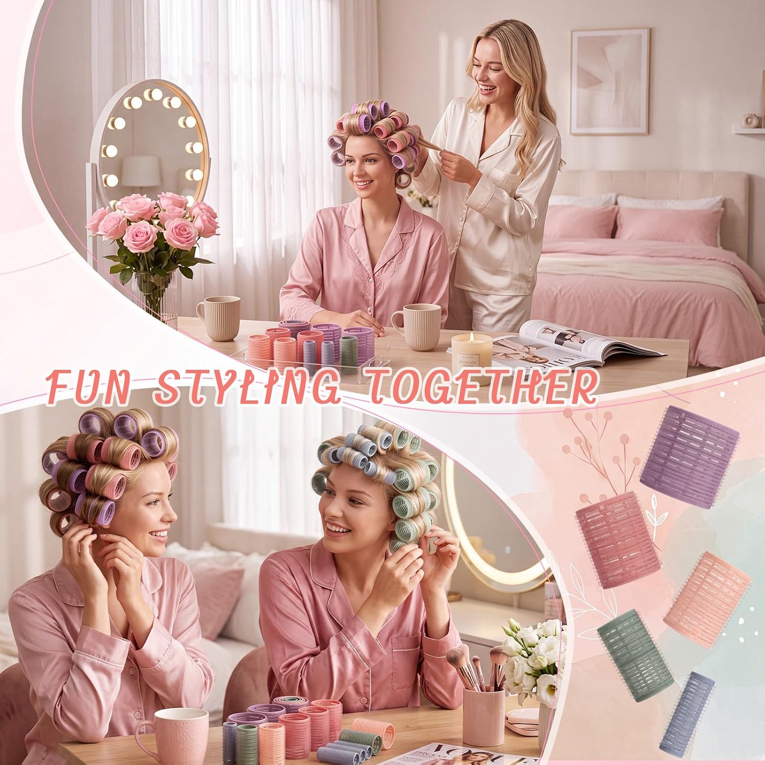30 Pcs Self Grip Hair Rollers for Womem, with 5 Sizes, Morandi