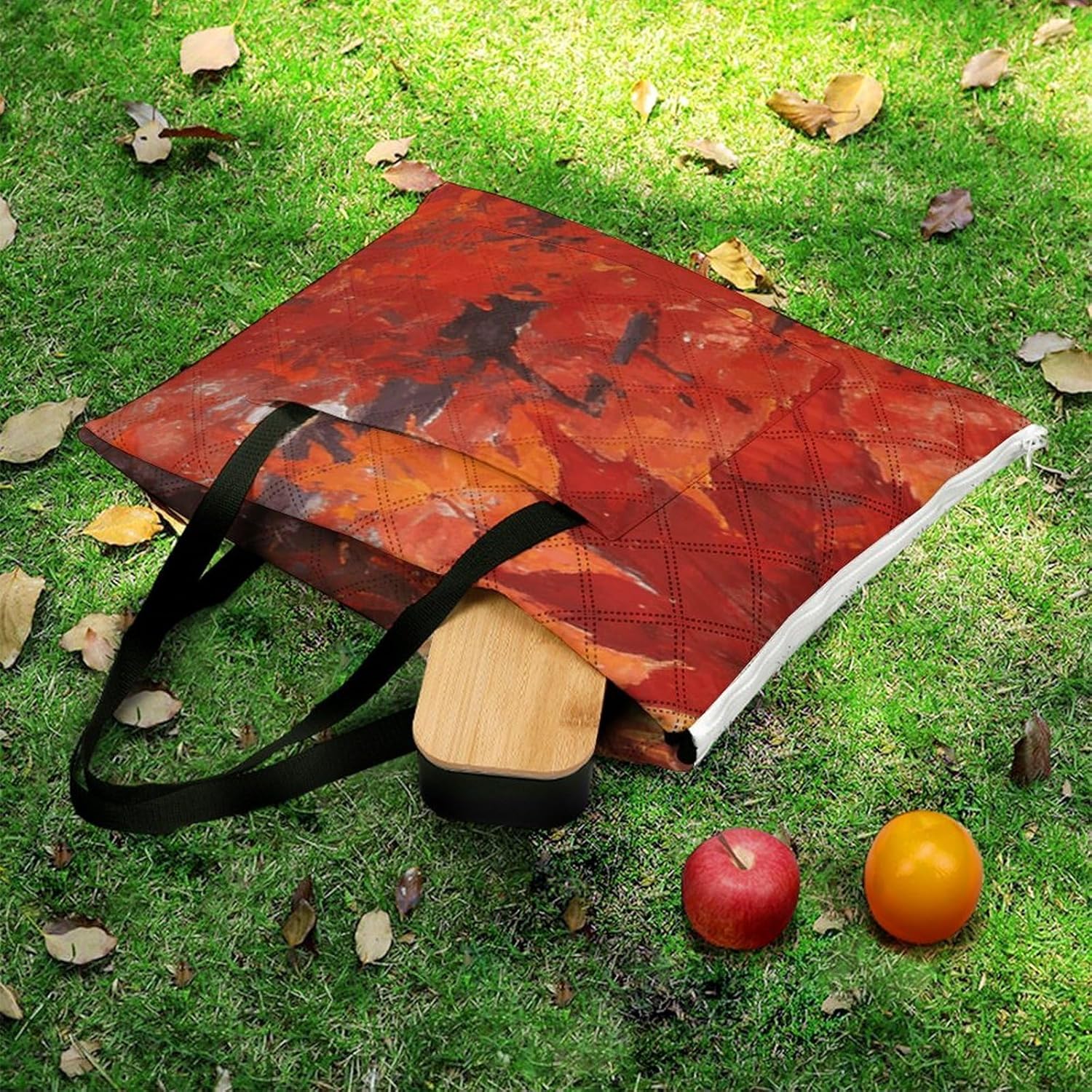 Red Oil Painting Picnic Blanket with Zipper Water Resistant Sand Free Picnic Mat Washable Foldable Easy Carry Beach Blanket for Lawn Beach Hiking Camping