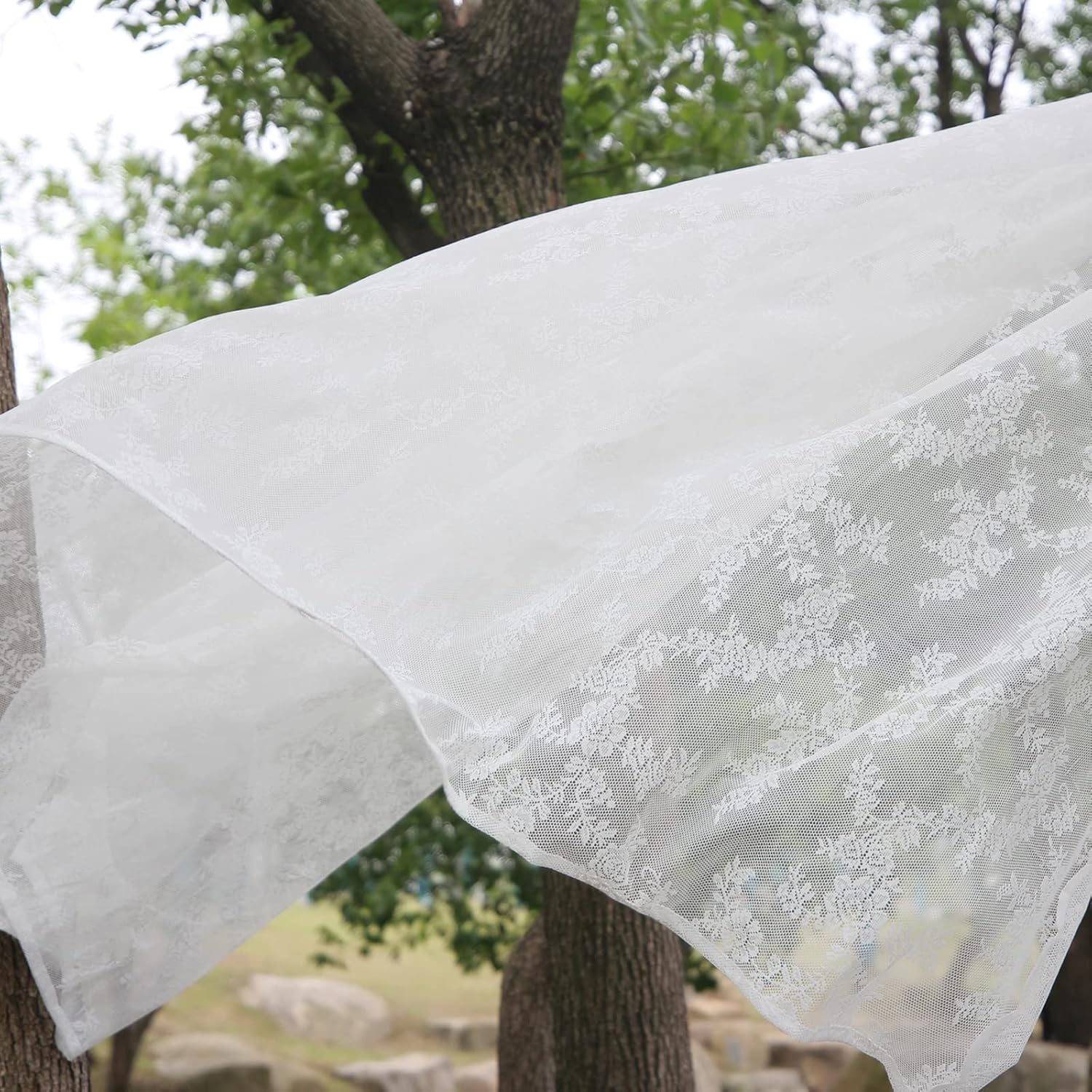 LEMCC White Lace Sheer Curtains 70 inches Long 2 Panels