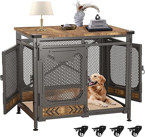 Jaula grande para perros de 37.9 pulgadas, estilo mueble, con almohadilla para mesa auxiliar, jaula resistente para perros medianos y grandes,