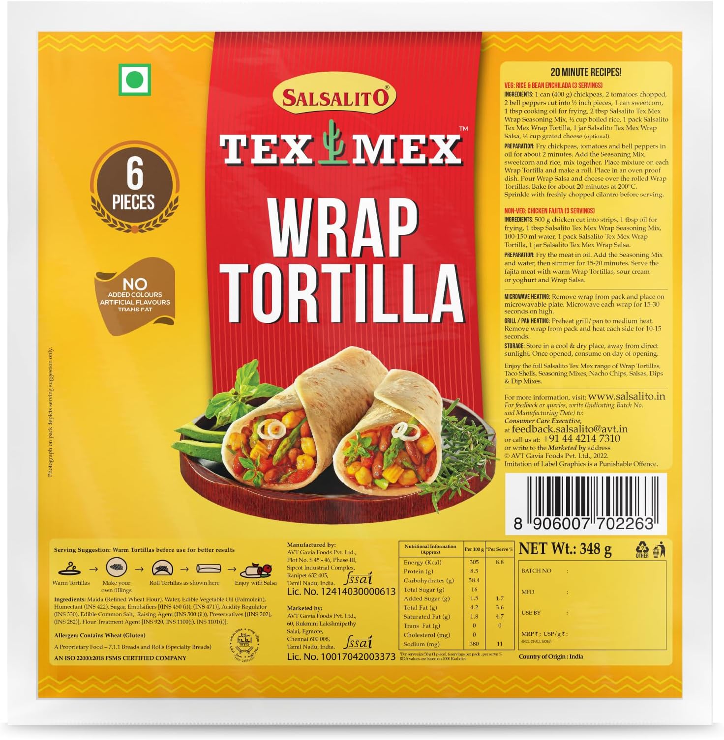 Salsalito Wrap Tortilla Original, 348g