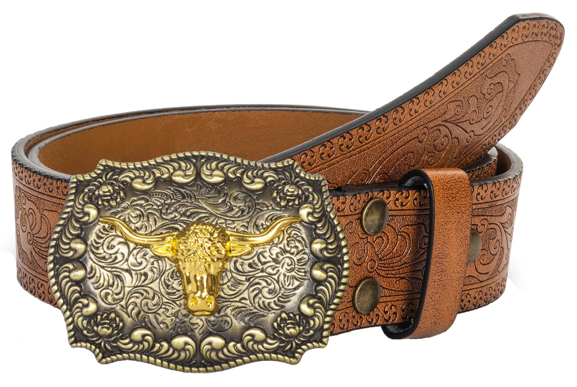 Western-Cowboy-Leather-Belts for Women Turquoise-Oval-Buckle Embossed Belt