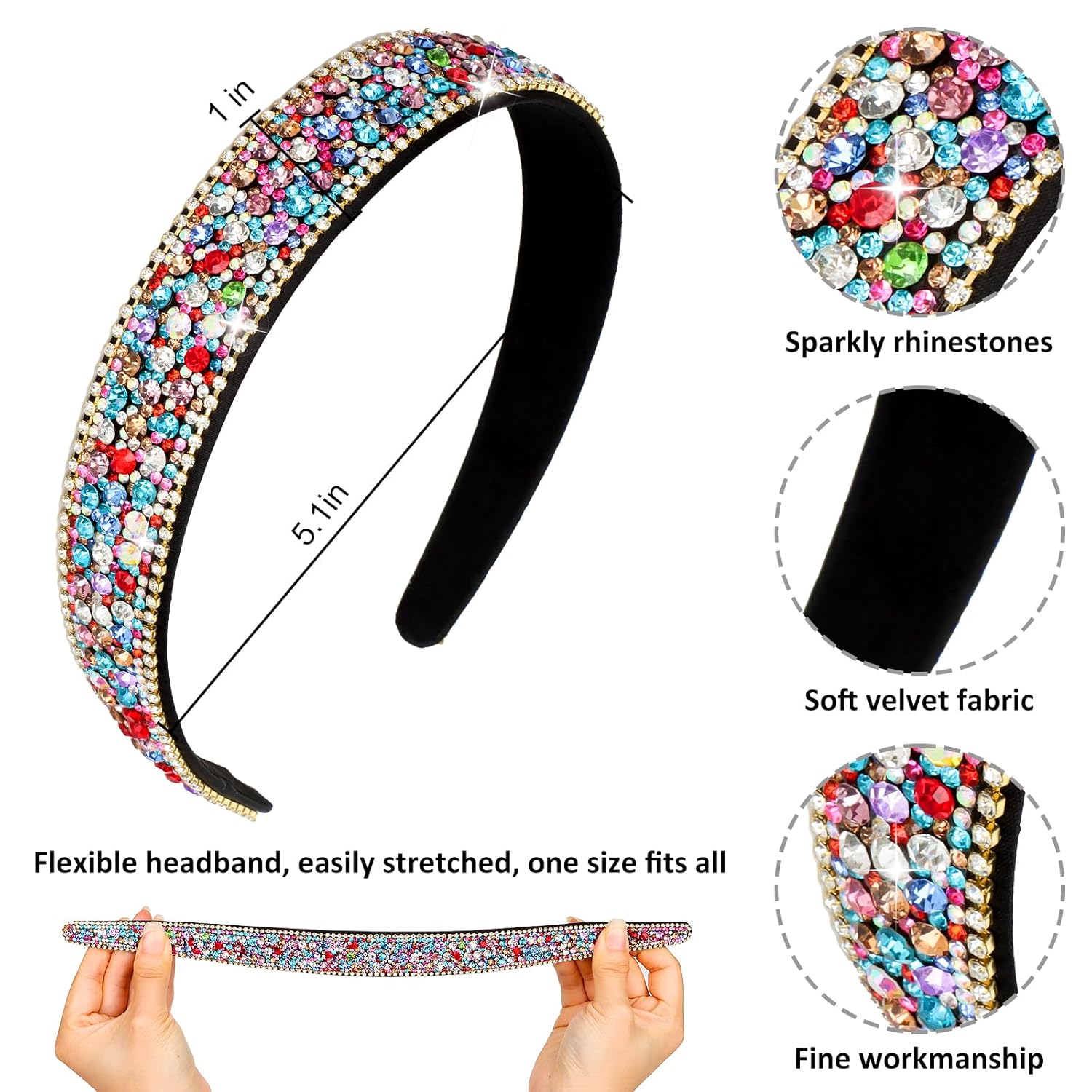 Wecoe 4 Pack Rhinestone Headbands Women Fashion Glitter Sparkly Diamond Headbands Flower Girls Back to School Prom Hair Accessories Women Girls Birthday Gift (Silver, Coffee, Black, Mixed Color) - Image 5