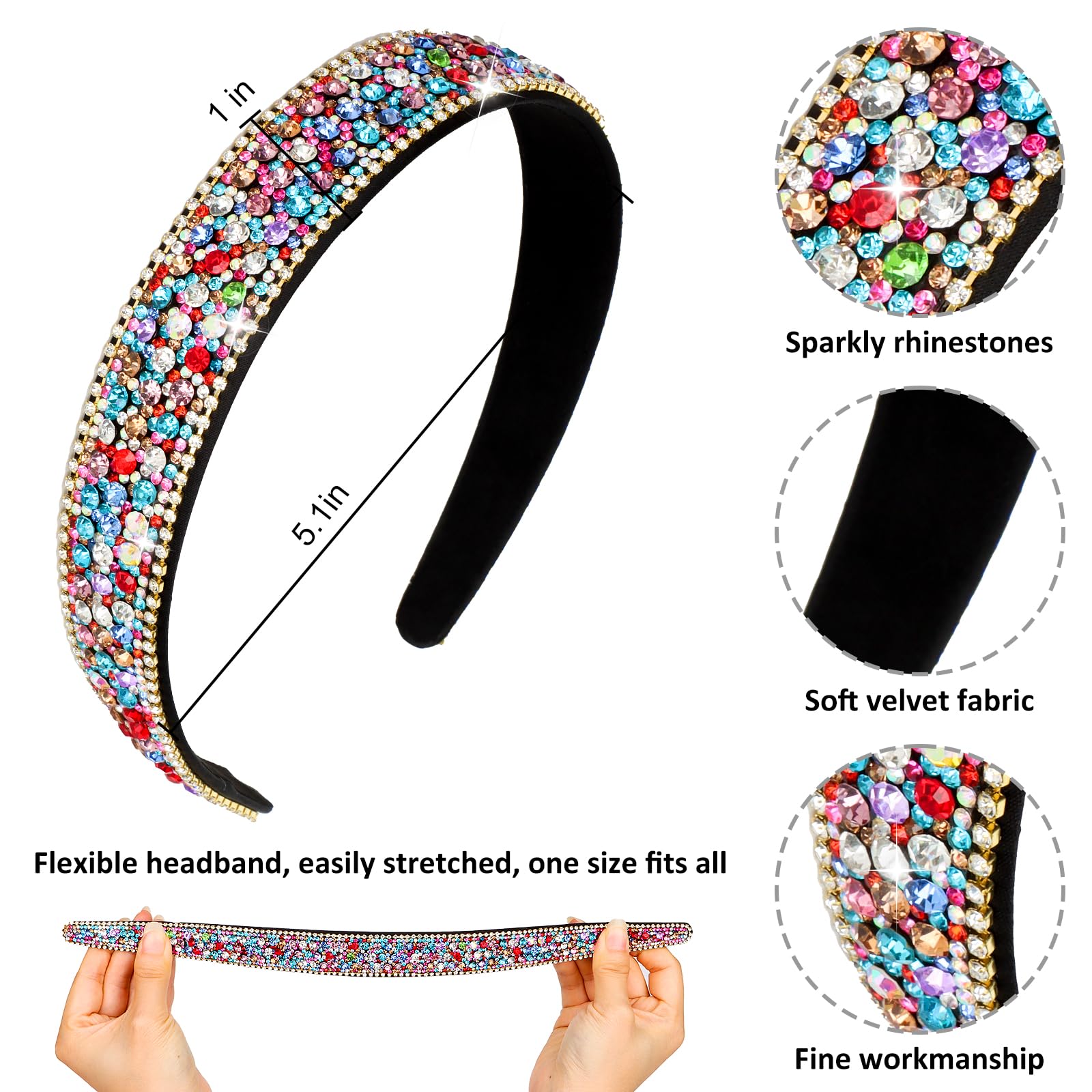 4 Pack Rhinestone Headbands Women Girls Sparkly Hair Accessories Gift 4-Piece Rhinestone Headband Set | Sparkly Hair Hoops for  main image 4