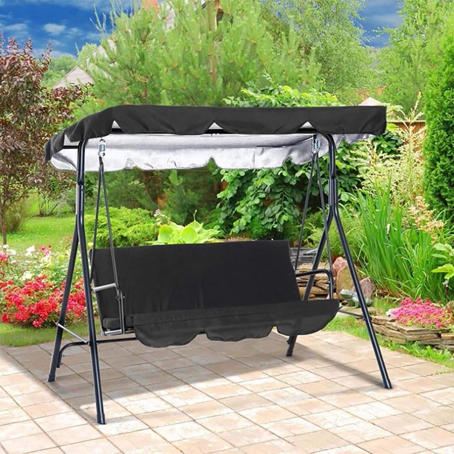 Patio Swing Canopy Waterproof Top Cover Cloth, 420D Replacement Canopy Cover for 2/3-Seater, Outdoor Sunproof Chair All Weather Protection Porch Swings (Color : Blue, Size : 74.8x51.9x5.9