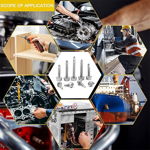 Kit 160 Tornillos Autorroscantes Hexagonal Acero Inoxidable #8 #10 miniatura 6