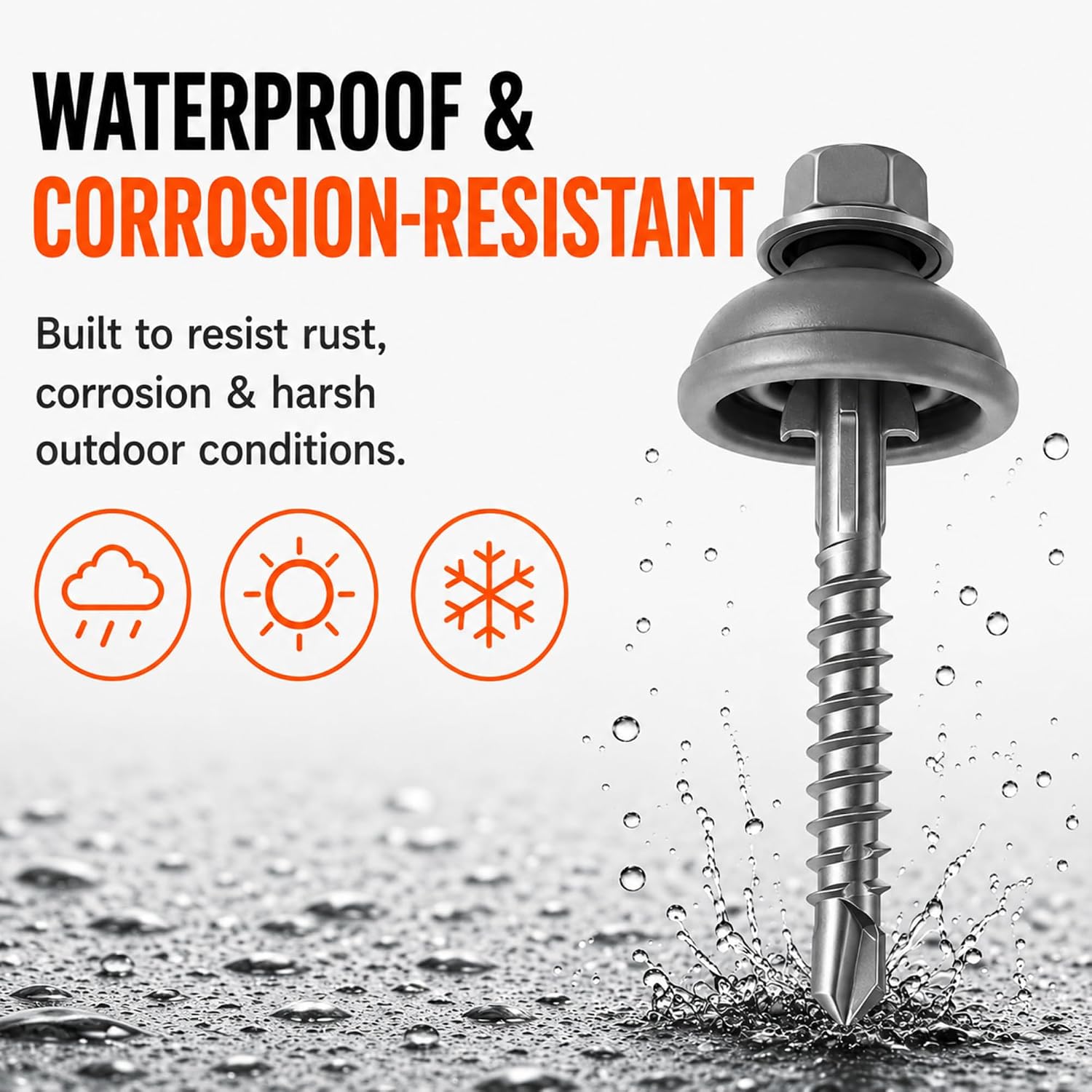 Polycarbonate Tapping Screws for Metal – 2" Outdoor Screws with Expansion Cutters & Sealing Dome Washers – Waterproof, Anti-Corrosion – Fencing & Exterior Projects 50 Pack