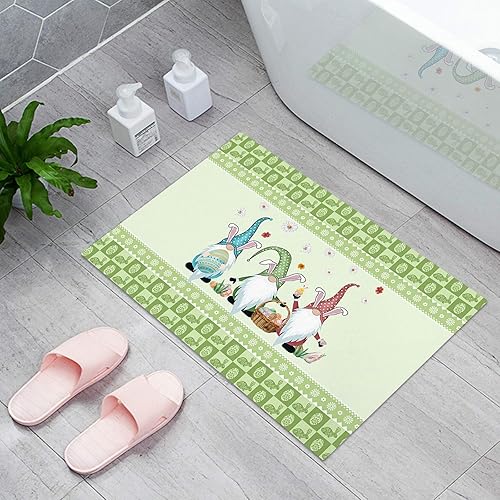 Vista 3 de Tapete de baño absorbente para interiores, tapete antideslizante para puerta delantera, tapete de Pascua, gnomo, conejo, huevo, cesta de cocina