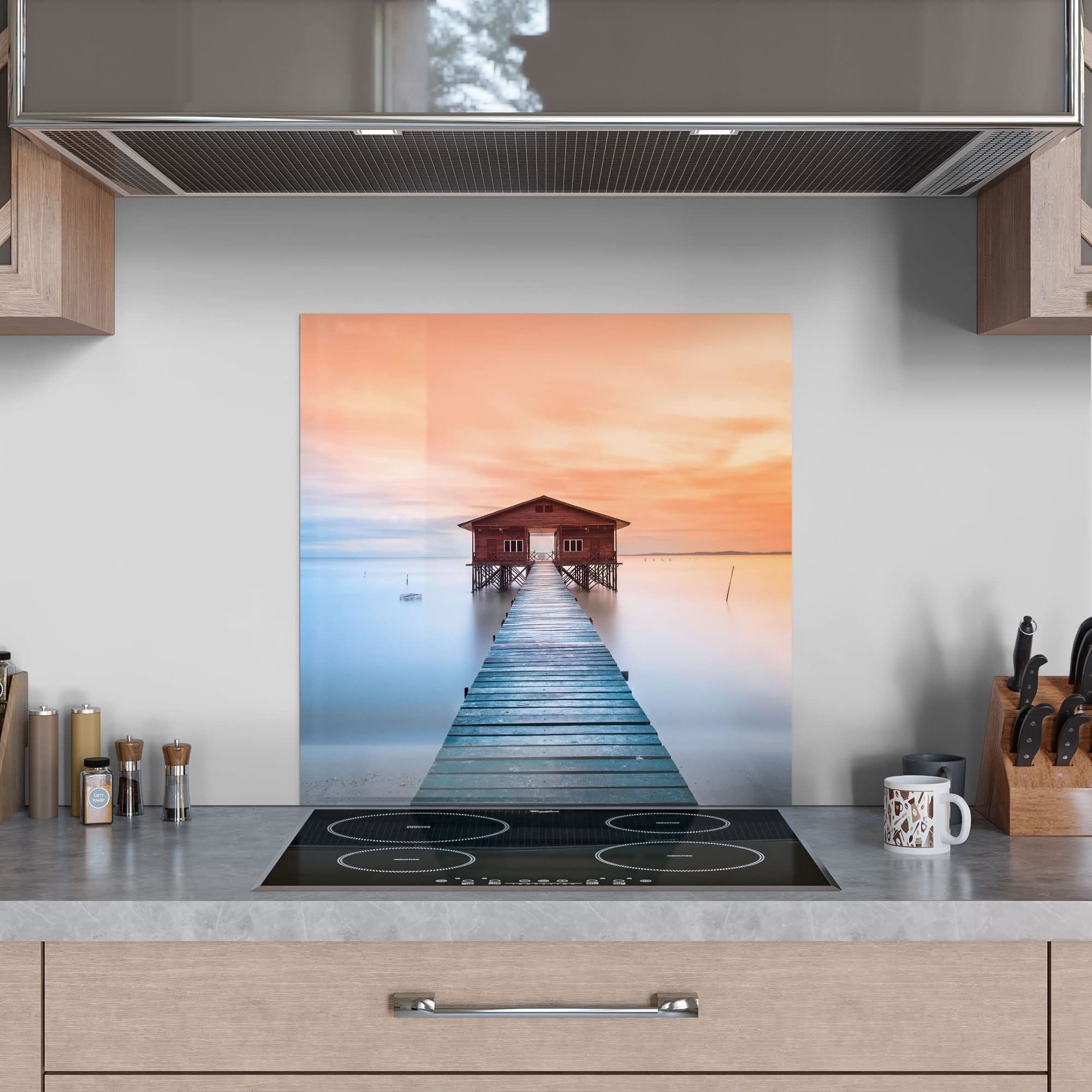 DEQORI Pannello posteriore per cucina in vetro, motivo pappagallo in nuvola di colore, 100 x 50 cm, pannello posteriore per bagno o stufa, paraspruzzi per cucina e bagno, decorazione moderna per