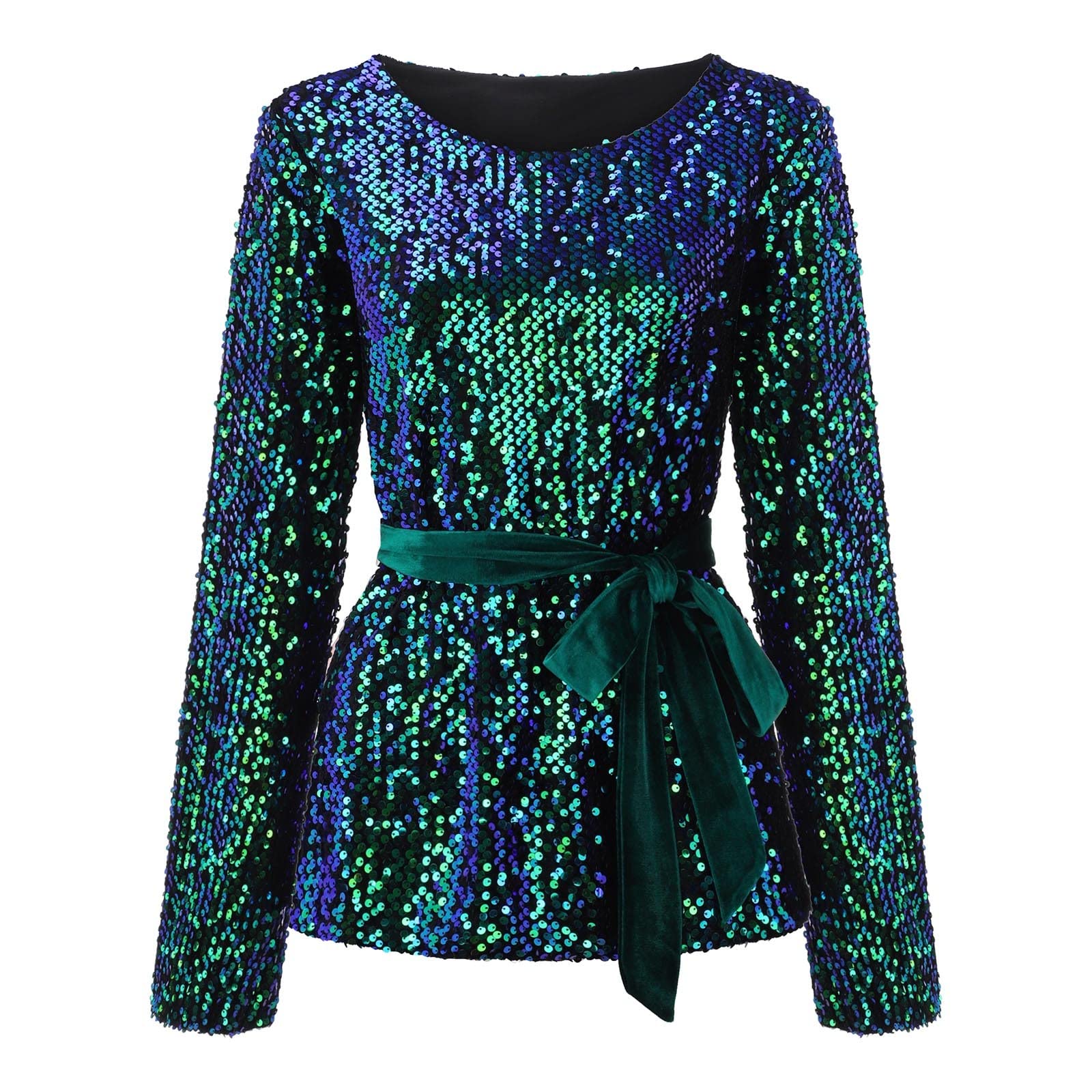 Générique Haut Femme Chic Et Elegant Brillante Sequins Tee Shirt Argenté Chemisier Carnaval Top Vetement Décontractée Rouge Paillette Manches 3 4 À Volants Tunique Paillettes