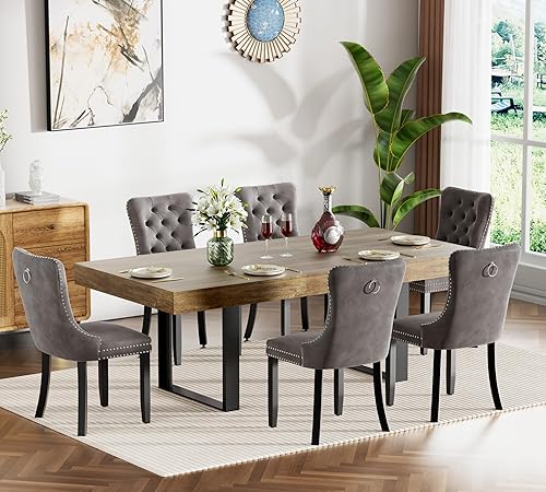 Juego de mesa de comedor extensible marrón de 7 piezas para 6, 63 a 78.74 pulgadas, moderno juego de mesa de cocina y comedor, mesa de comedor Mesa