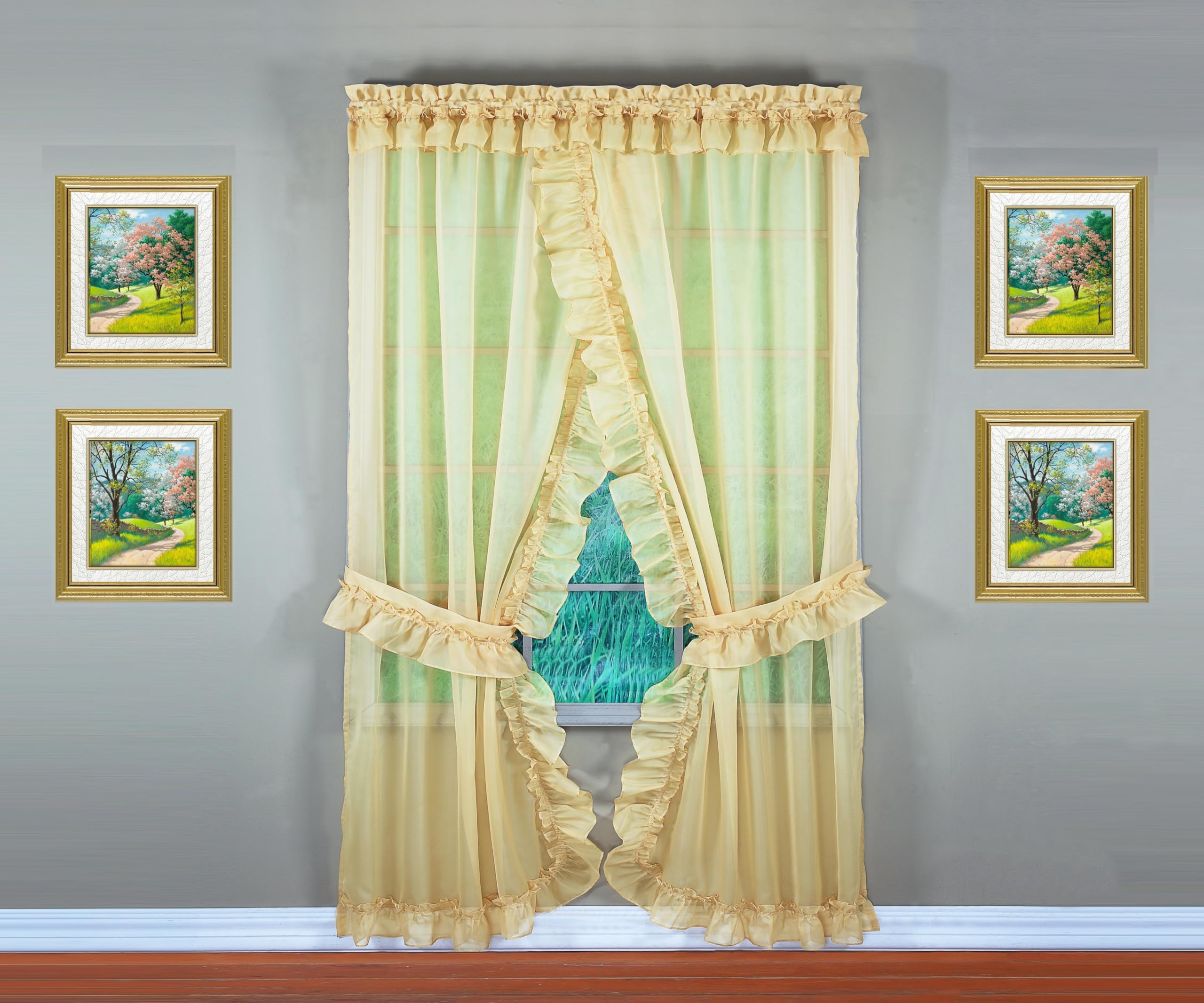 Today's Curtain, Emelia Priscilla Sheer Pair 60" W x 84" L, Gold, 5-Piece-Set
