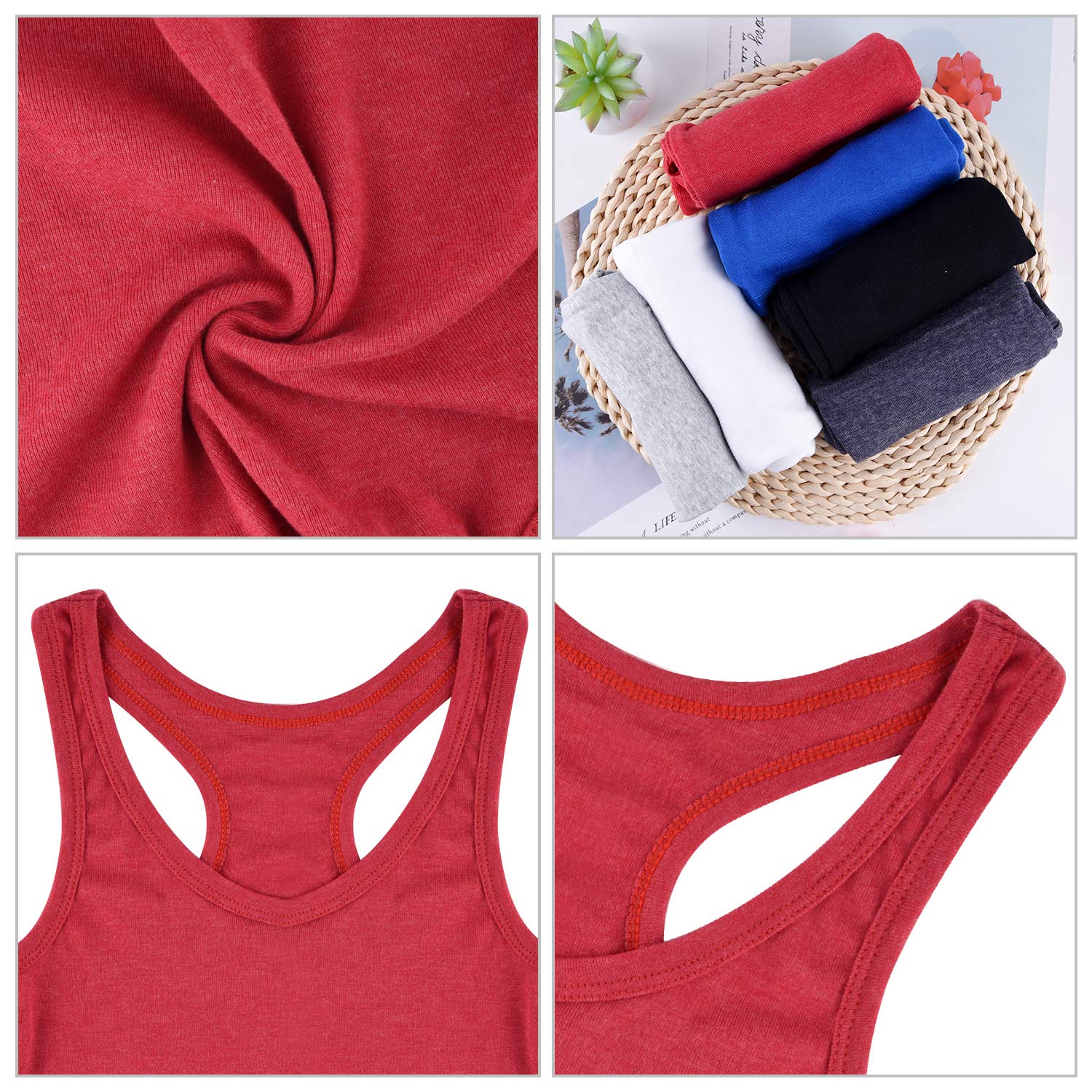 FEPITO 6 Piezas Tops básicos para Mujer Chaleco de algodón Deportivo Top sin Mangas con Espalda Cruzada Camisa Deportiva Chaleco Mediano para Mujer