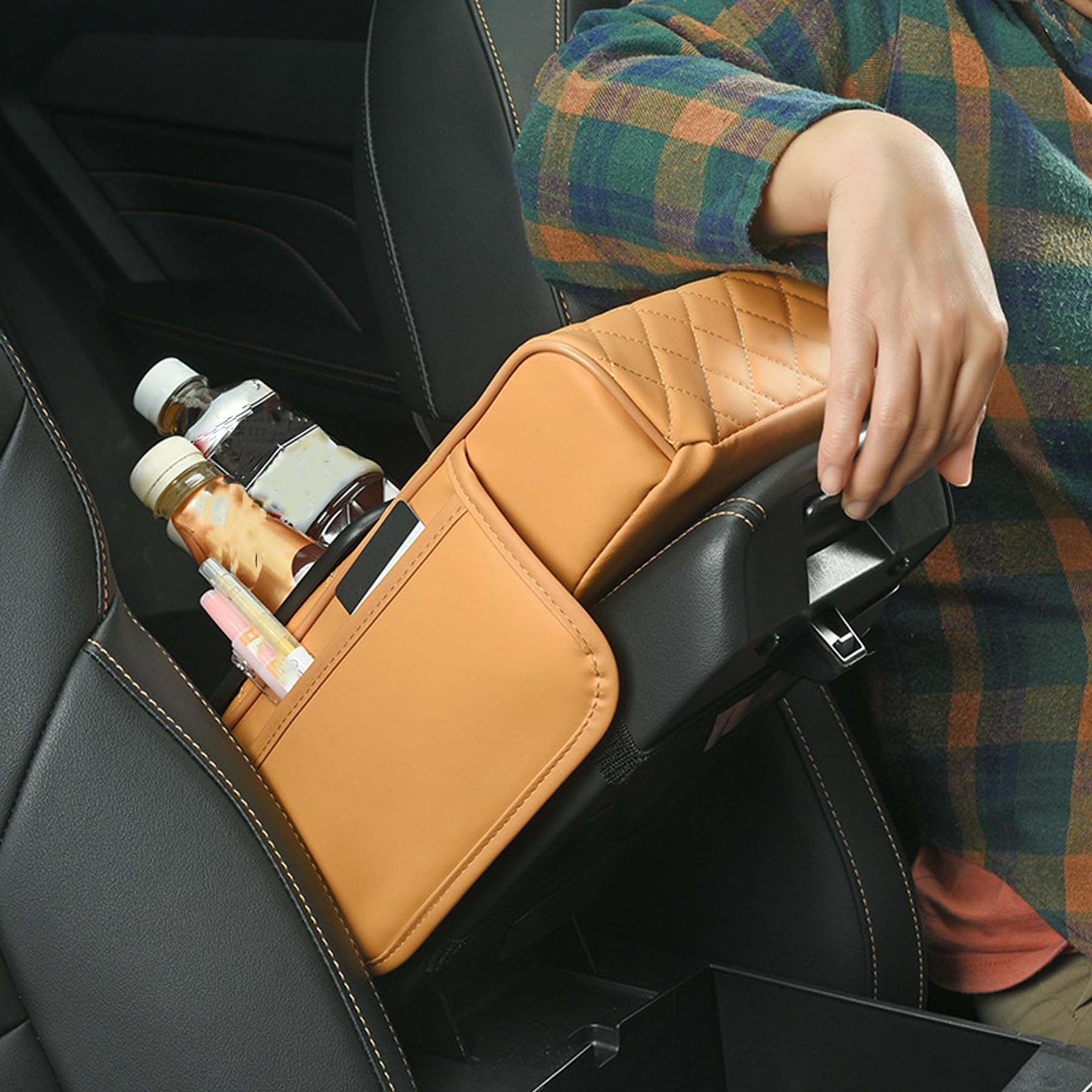Accoudoir / Coussin Rehausseur Pour Voiture Avec Rangement - 2 Porte-gobelets, Poches Latérales - Confort Et Organisation Intérieure