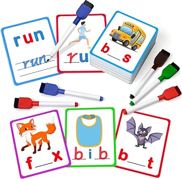 100 بطاقات فلاش إملائية قصيرة ، بطاقات كتابة يدوية تعلم كتابة CVC Sight Words CVC Words Games for Kindergarten Learning Activities، Montessori Educational Toy Gift for Kids 3 4 5 6 Years Old