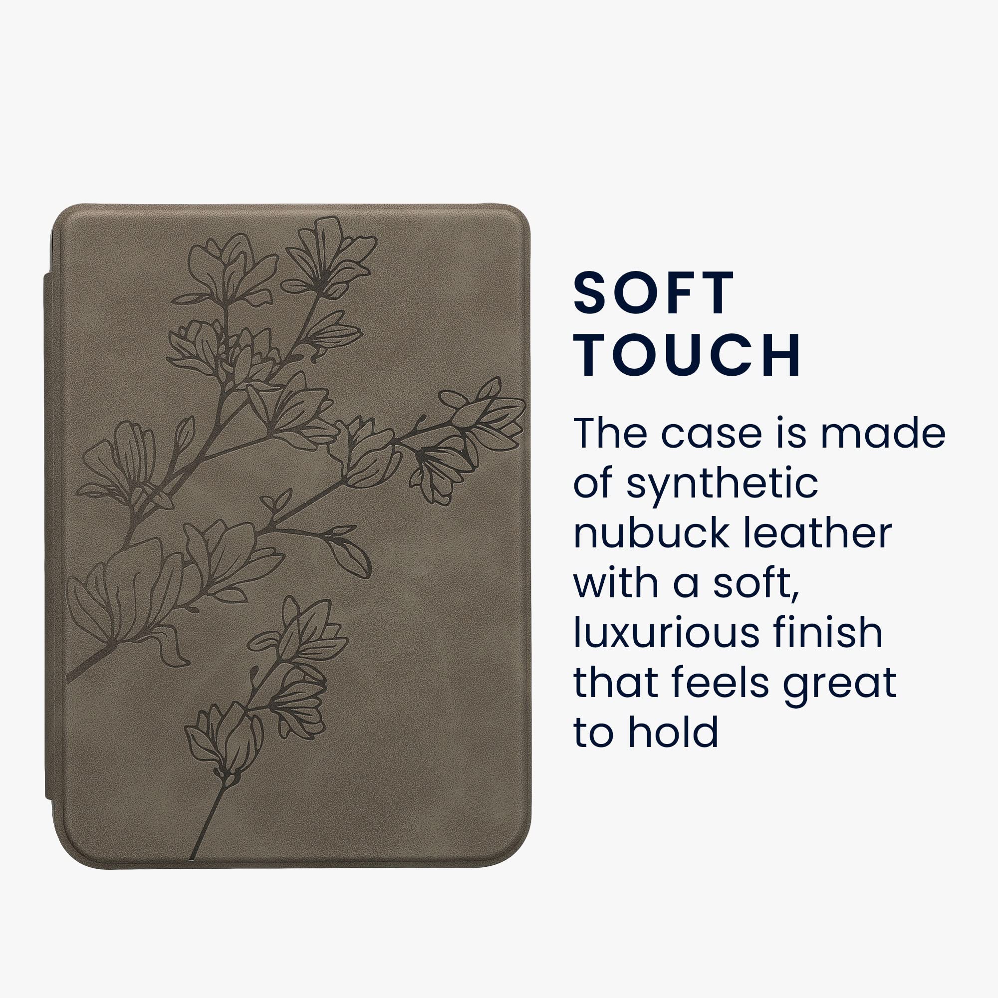 kwmobile Cover for Kobo Clara 2E / Tolino Shine 4 Case - eReader Cover with auto sleep funktion - Magnolias with Grey - Image 3
