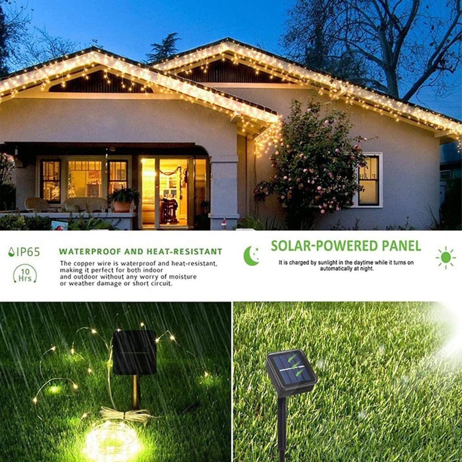 NC 50/100/200/330 Luces solares LED Luces de Cadena para Exteriores Luces L Luces navideñas navideñas Luces de Hadas Impermeables. Árboles, Jardines, terrazas, Patios, Bodas, Fiestas (Blanco cálido)