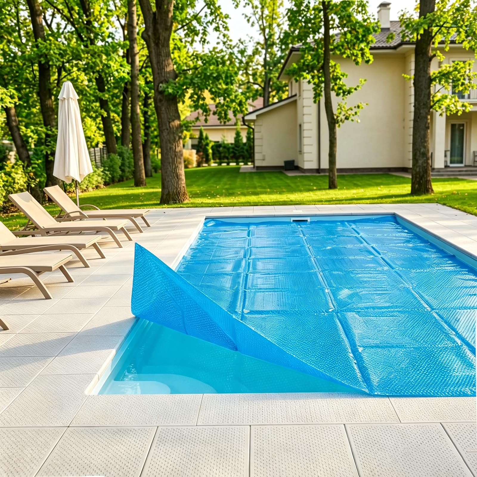 Cobertor Solar 170 x 190 cm para Proteger El Agua y Mantener El Calor Cobertor Solar Rectangular Rollo Recortable Ahorro Energía para Piscinas Rectangulares, Azul