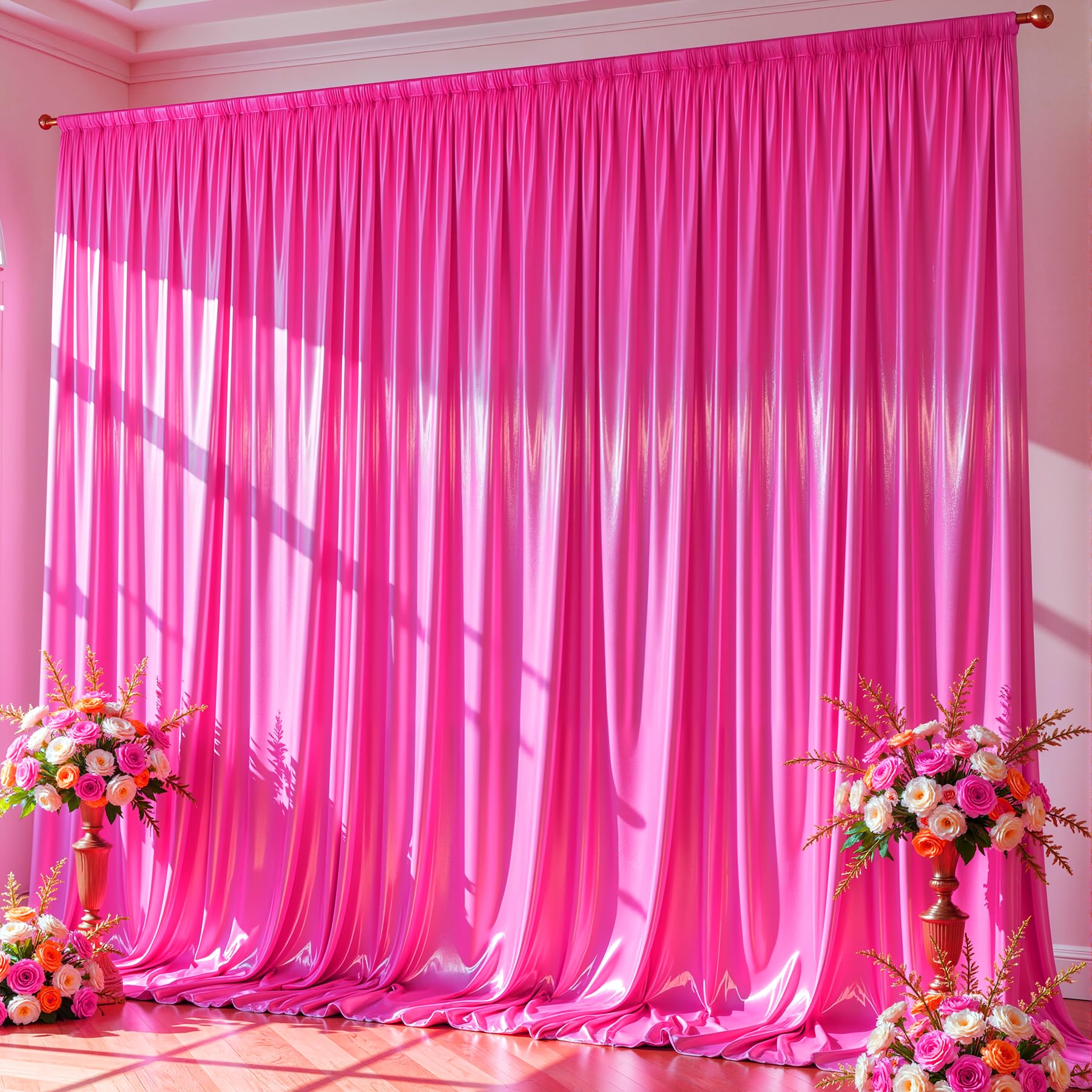 10x10 ft Hot Pink Glitter Backdrop Curtain for Parties, Wrinkle Free Glitter Photo Backdrop Drapes 2 Panels 5x10FT Shimmer Back Drop Cloth for Wedding Birthday Valentines Photography Background Decor