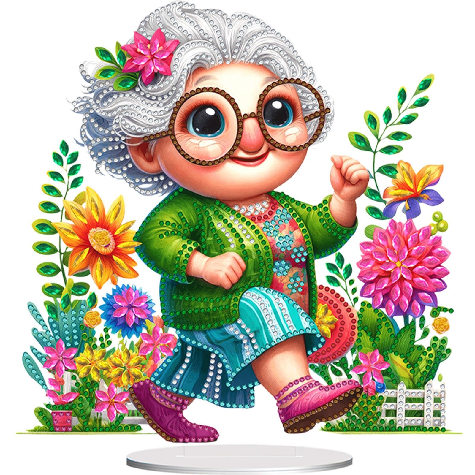 Acrylic Special Shaped Grandma Leisure Time Table Top Diamond Painting Ornament Kits Diamond Painting Desktop Ornaments Kit for Table Decoration (KJ0350)