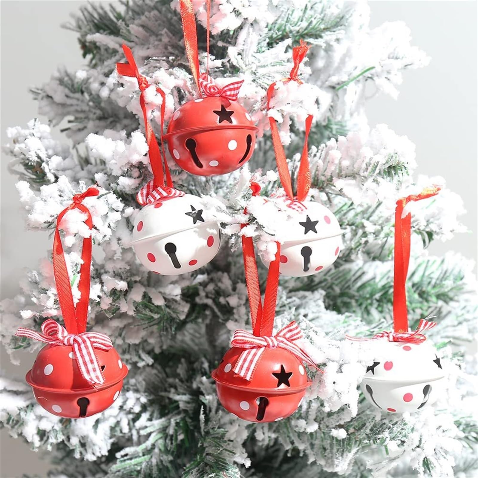 Campanelle Natale Jingle Bells Campane Artigianali di Natale con Fiocco Neve for L'Albero della Festa Decorazioni(White And Red)
