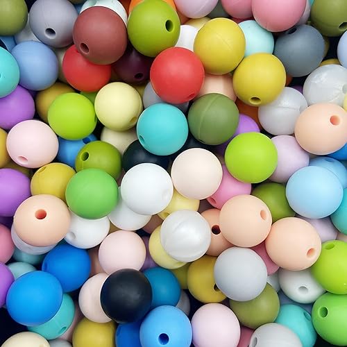 Miniatura 2 de Cuentas sueltas de silicona de colores mezclados de 0.472in, 200 piezas para hacer collares y pulseras