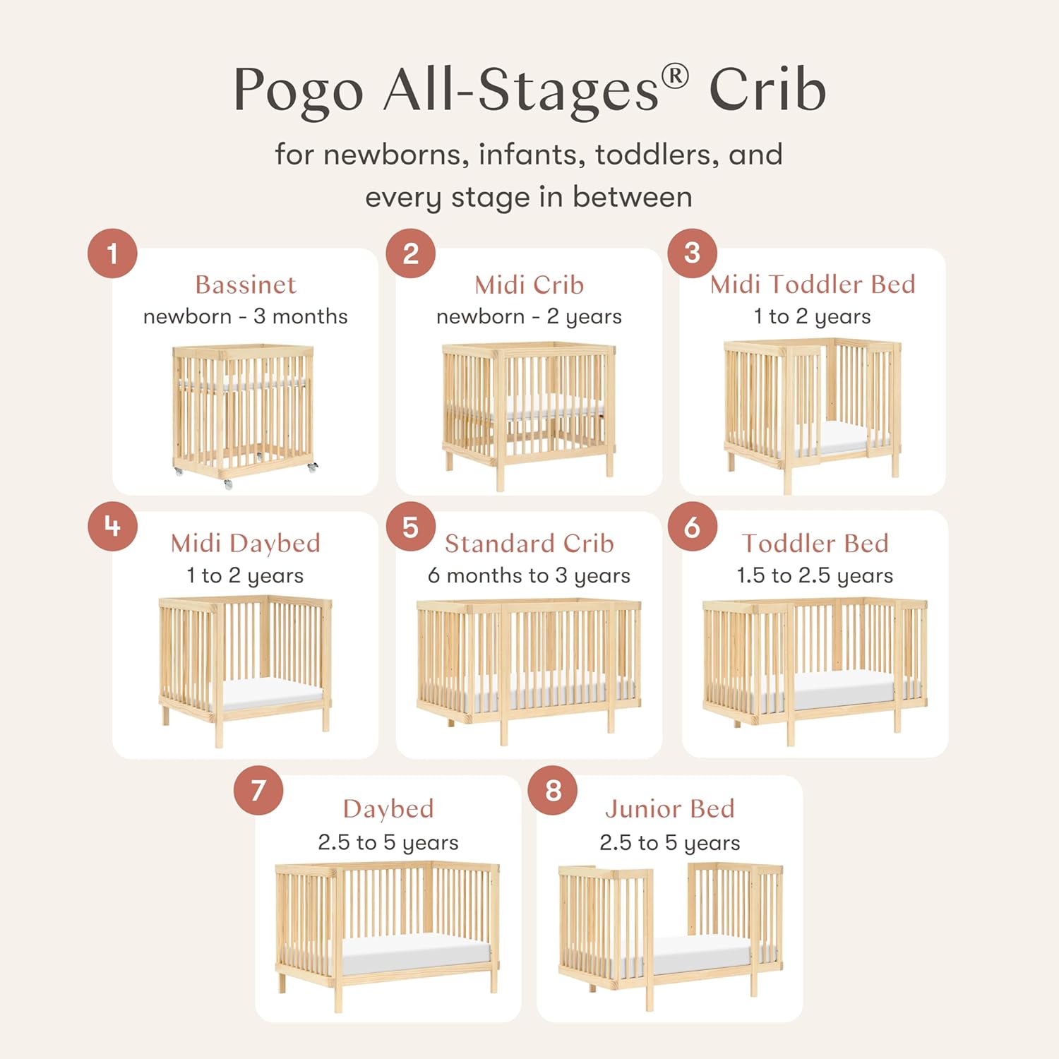 Blonde Pine Wood Convertible Crib with Rounded Spindles