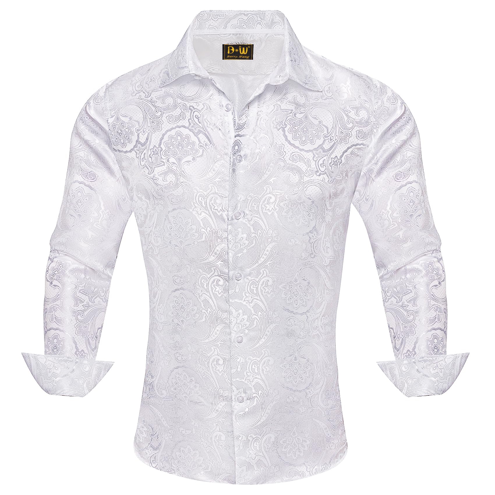 Barry.Wang Mens Dress Shirts Silk Luxury Paisley Big and Tall Long Sleeve Shirt Business Wedding Party Red Black S-3XL