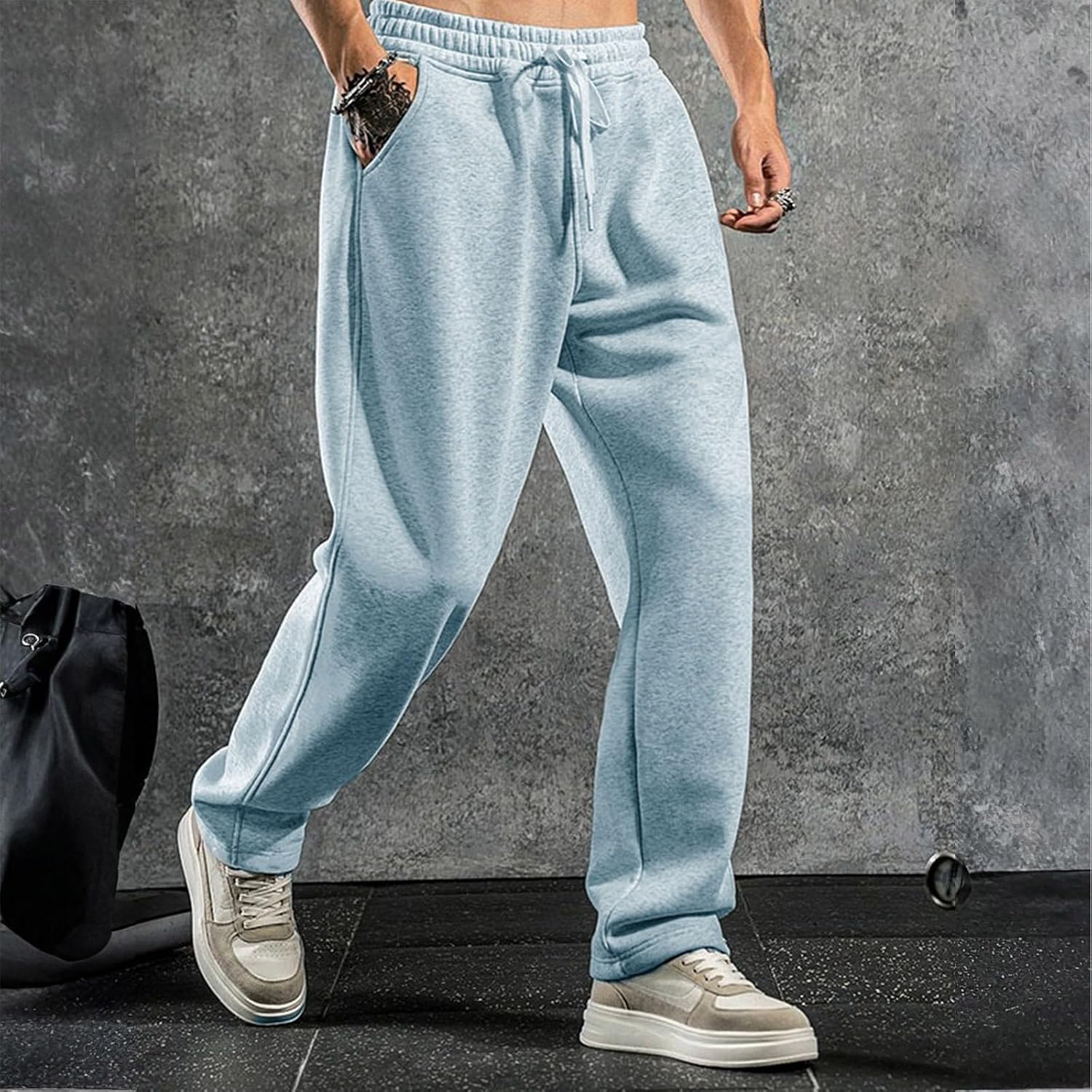 WENKOMG1 Mens Track Sweatpants, Open Bottom Elastic Waist Casual Workout Athletic Jersey Jogger Sweat Pants, M-3XL