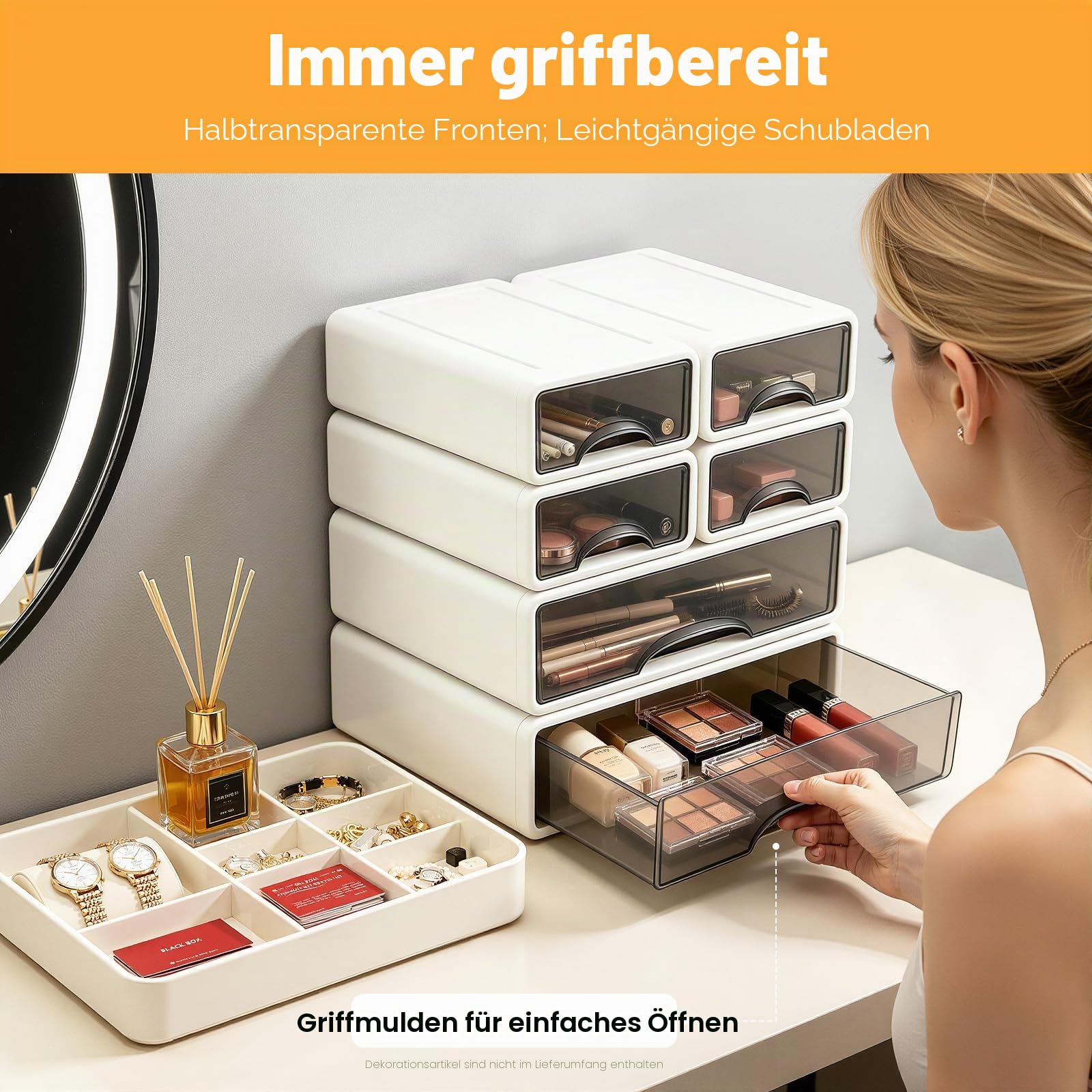 Großer Schreibtisch Organizer 34 x 25 x 33cm 6 Stück Büro Schubladenbox Frei stapelbar Aufbewahrung für Bürobedarf, Schmuck, Stifte