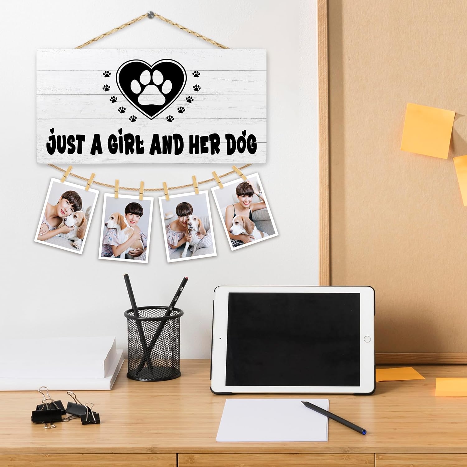 Dog Picture Frame Photo Hanging Display, Dog Mom Lovers Owner Gifts for Women, Pet Lovers Gifts, Just a Girl and Her Dogs Picture Board Photo Holder for Wall Decor - Image 3