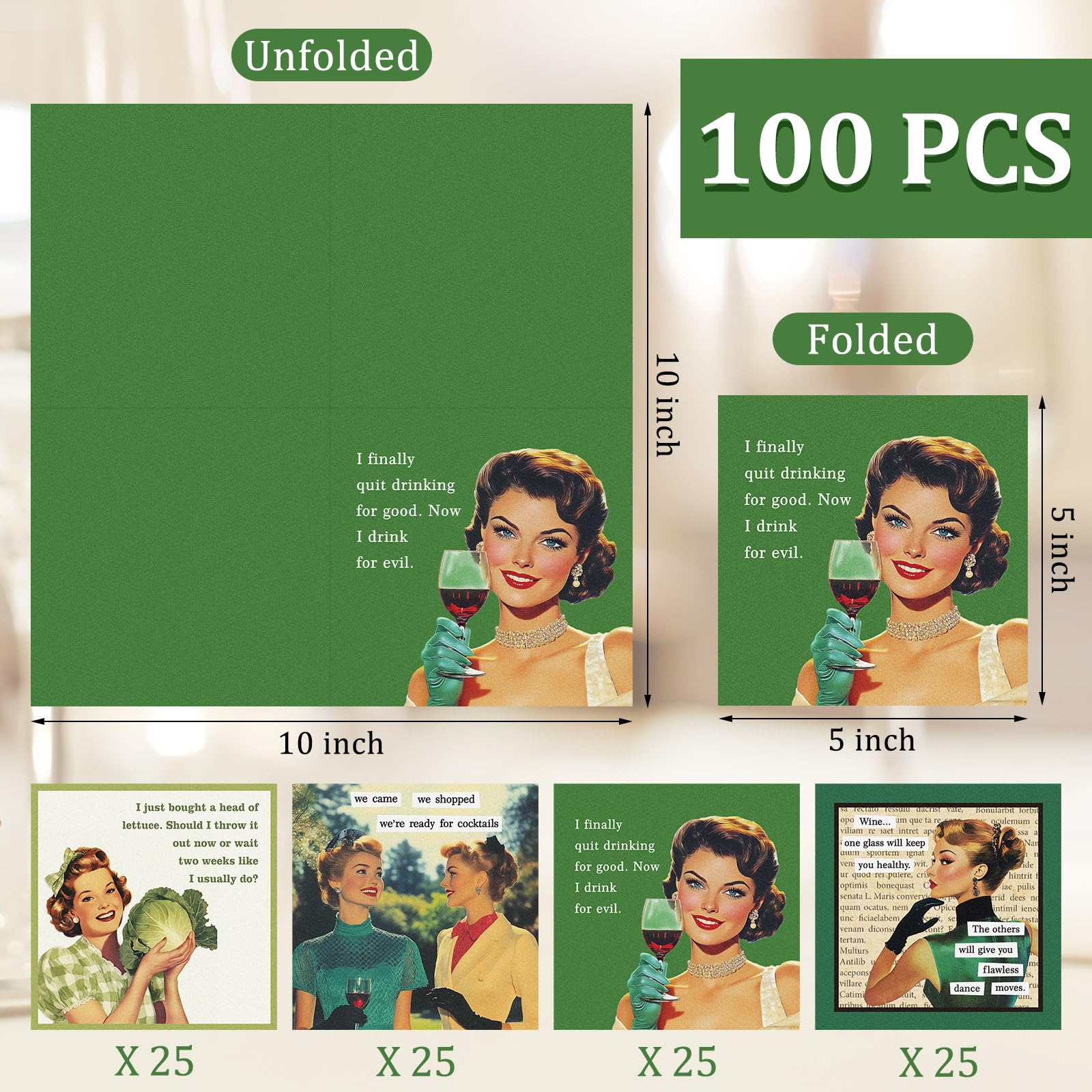 Watersay 100 servilletas de cóctel divertidas con texto en inglés "Call Me", servilletas de cóctel retro para vacaciones, suministros de bar decorativos para adultos, regalos divertidos de Navidad