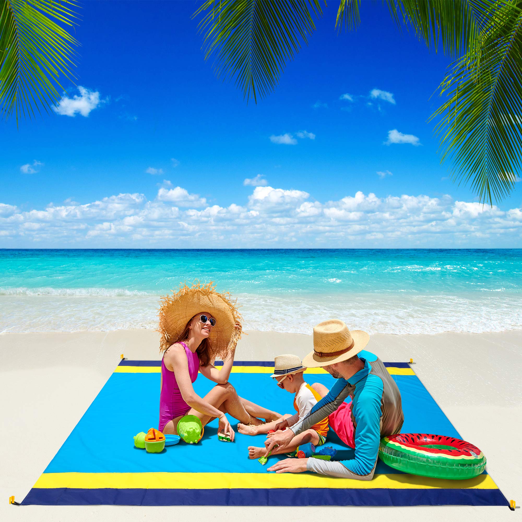 Beach Blanket, WIWIGO Beach Mat Sandproof Picnic Blanket Large Compact for 4-7 Persons Waterproof and Drying Camping Blanket Made by Nylon Pocket Picnic for Outdoor Travel with Storage Bag (78" X 82")