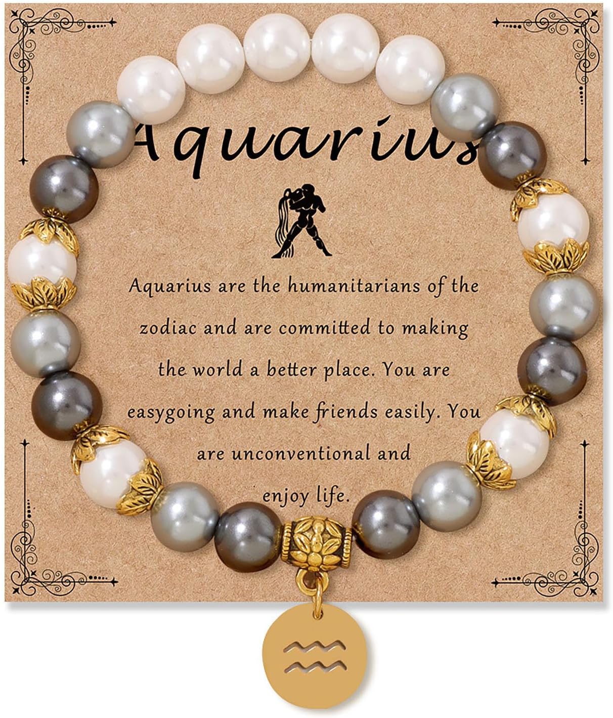 Zodiac Signs Spirit Bracelet Zodiac Bracelet for Women Men Adjustable 12 Constellation Bracelet White and Grey Pearl Beaded Stretch Bracelet Constellation Charm Bracelet Birthday Jewelry Gifts