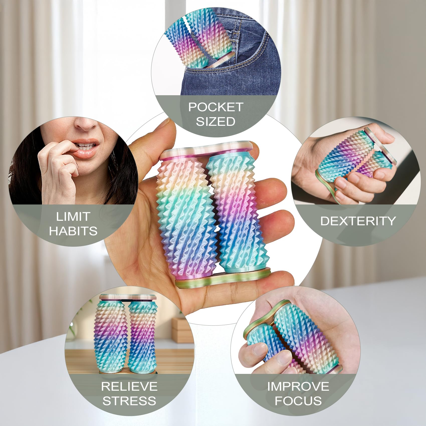 Handheld Fidget Toy with Tactile Spikes for Adults, Help Relieve Stress, Anxiety, Tension, Promotes Focus, Promotes Focus and Portable Design (): Muti